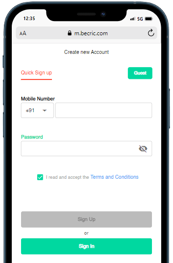 a mobile phone showing how to create becric account