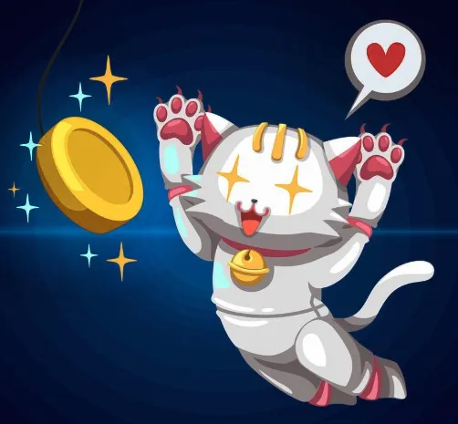 A cat is jumping up in the air with a coin